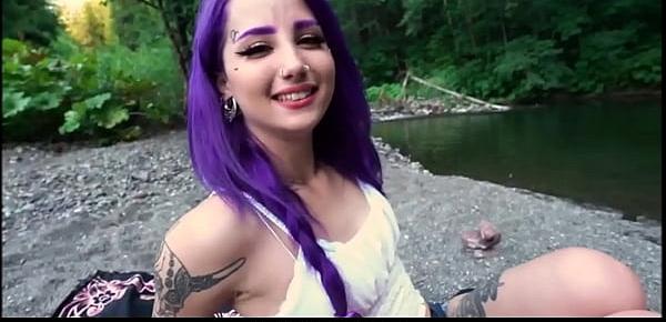  Hot Young Purple Haired Pierced Teen Val Steele Outdoor Fuck To Escape Coronavirus Lockdown POV